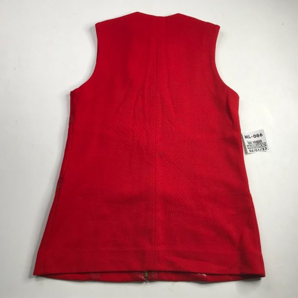 Vintage Retro Gothic Women Sleeveless Leather Lines Top Zip SAUN Wool Size 16🔥 - Picture 7 of 9